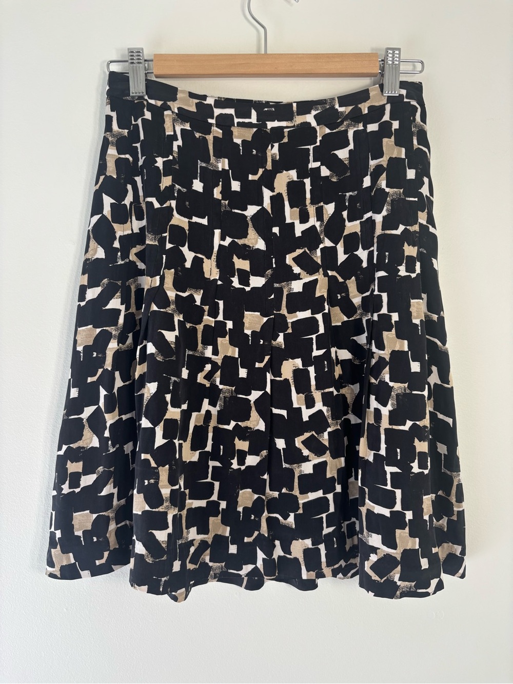 White House Black Market Black and Tan Geometric Silk Skirt